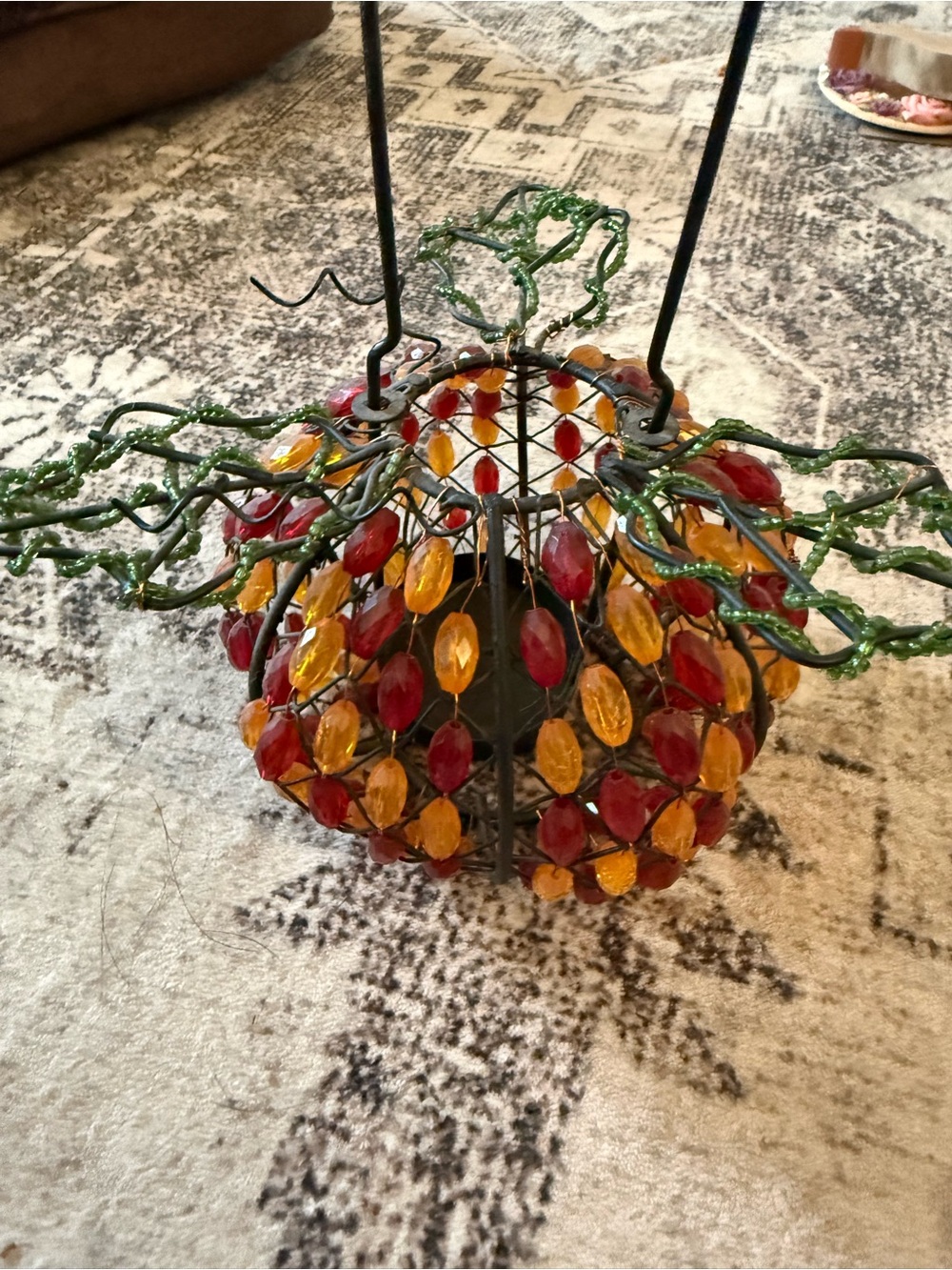 Handmade beaded pendant light with red and amber beads #handmade #pendant